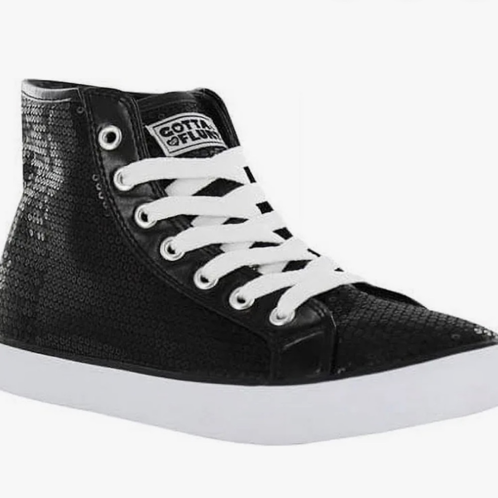 NWT Black Sequin High-Top Sneakers in box with tags